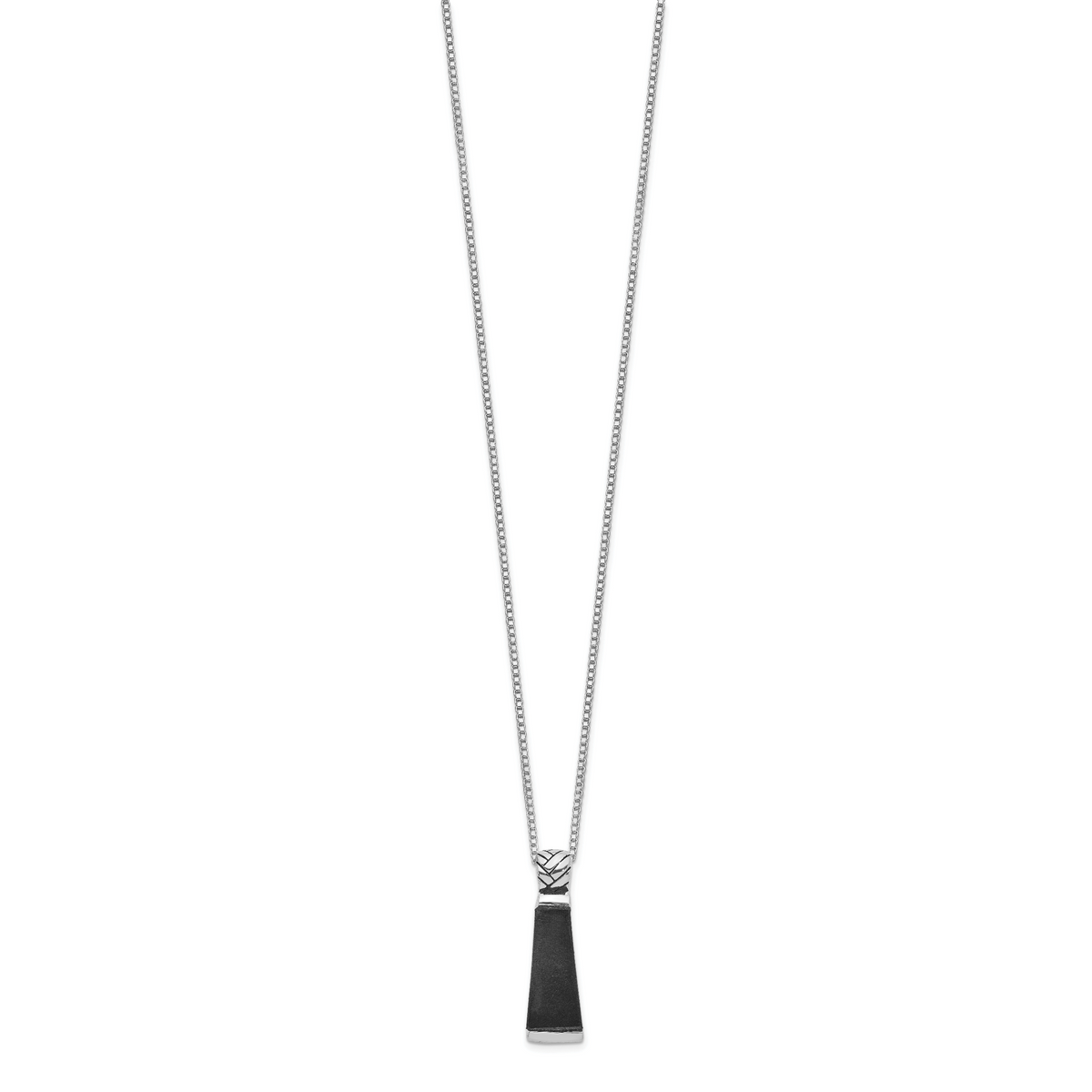 Rhodium-plated sterling silver black onyx pendant necklace for men, full view