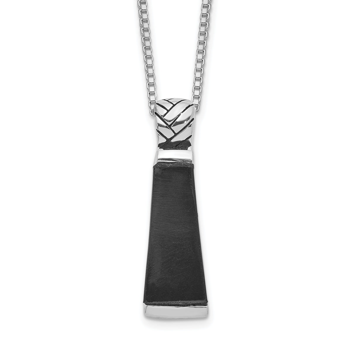 Rhodium-plated sterling silver black onyx pendant necklace for men, pendant detail