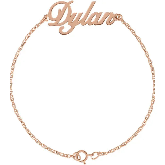 Personalized script name bracelet in 14K rose gold