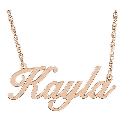 Personalized script name necklace in 14K rose gold