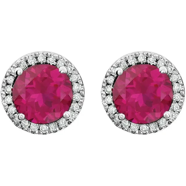 Lab-Grown Ruby Halo Stud Earrings – July Birthstone