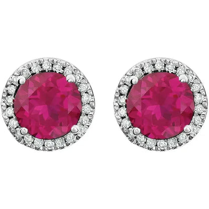 Lab-Grown Ruby Halo Stud Earrings – July Birthstone