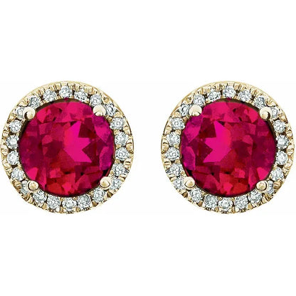 Lab-Grown Ruby Halo Stud Earrings – July Birthstone