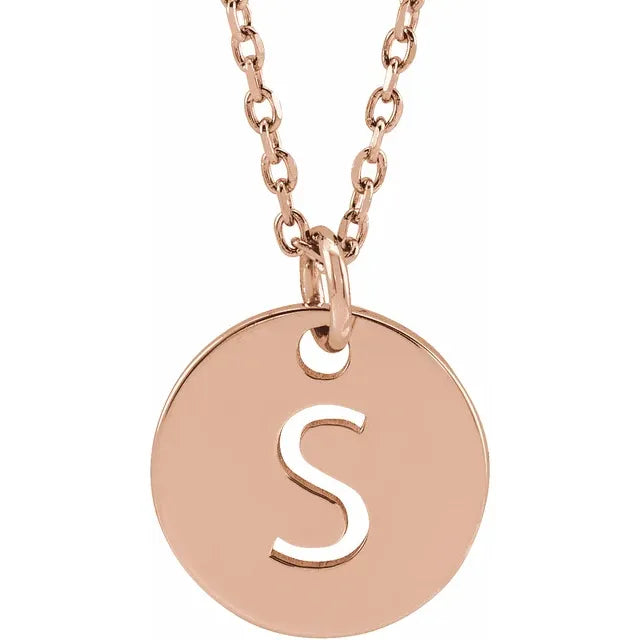 Initial disc necklace letter S in rose-gold finish