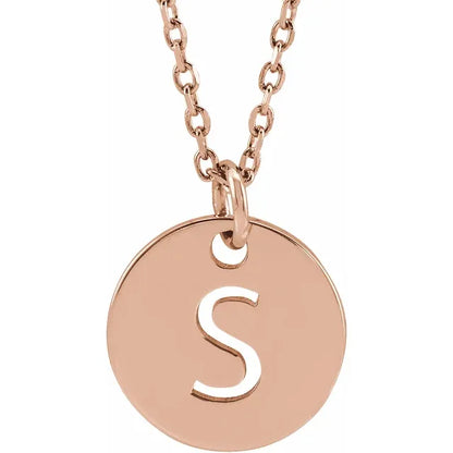 Initial disc necklace letter S in rose-gold finish