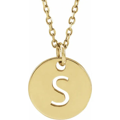 Initial disc necklace letter S in yellow-gold finish