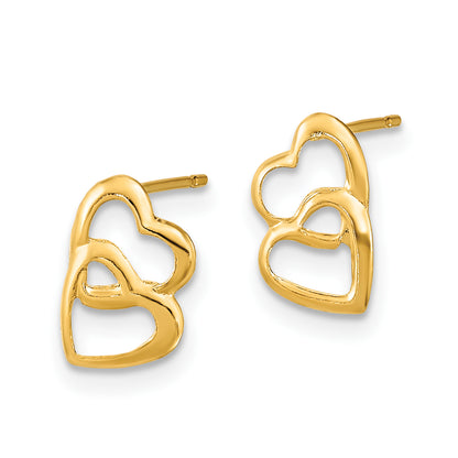 Petite 14K Gold Double Heart Stud Earrings pair view