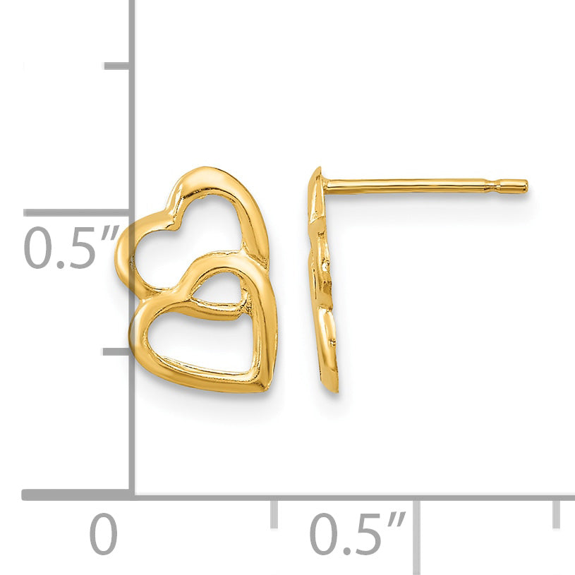 Petite 14K Gold Double Heart Stud Earrings measurement guide