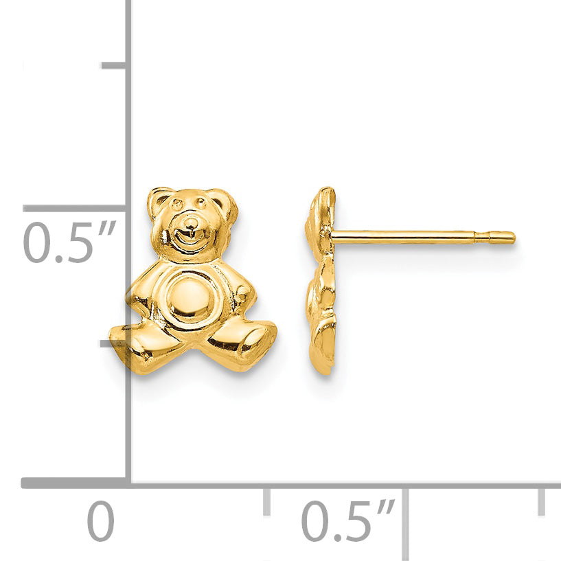 Children’s 14K yellow gold teddy bear earrings measurement guide