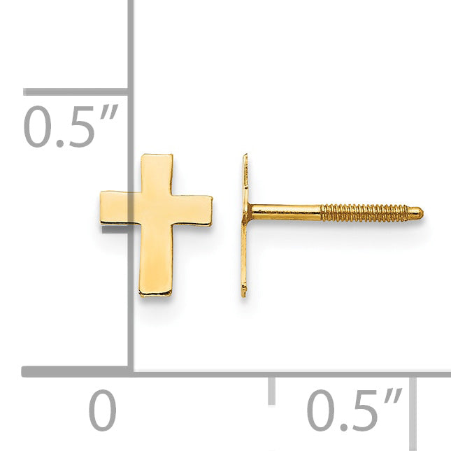 Children’s 14K yellow gold tiny cross earrings measurement guide