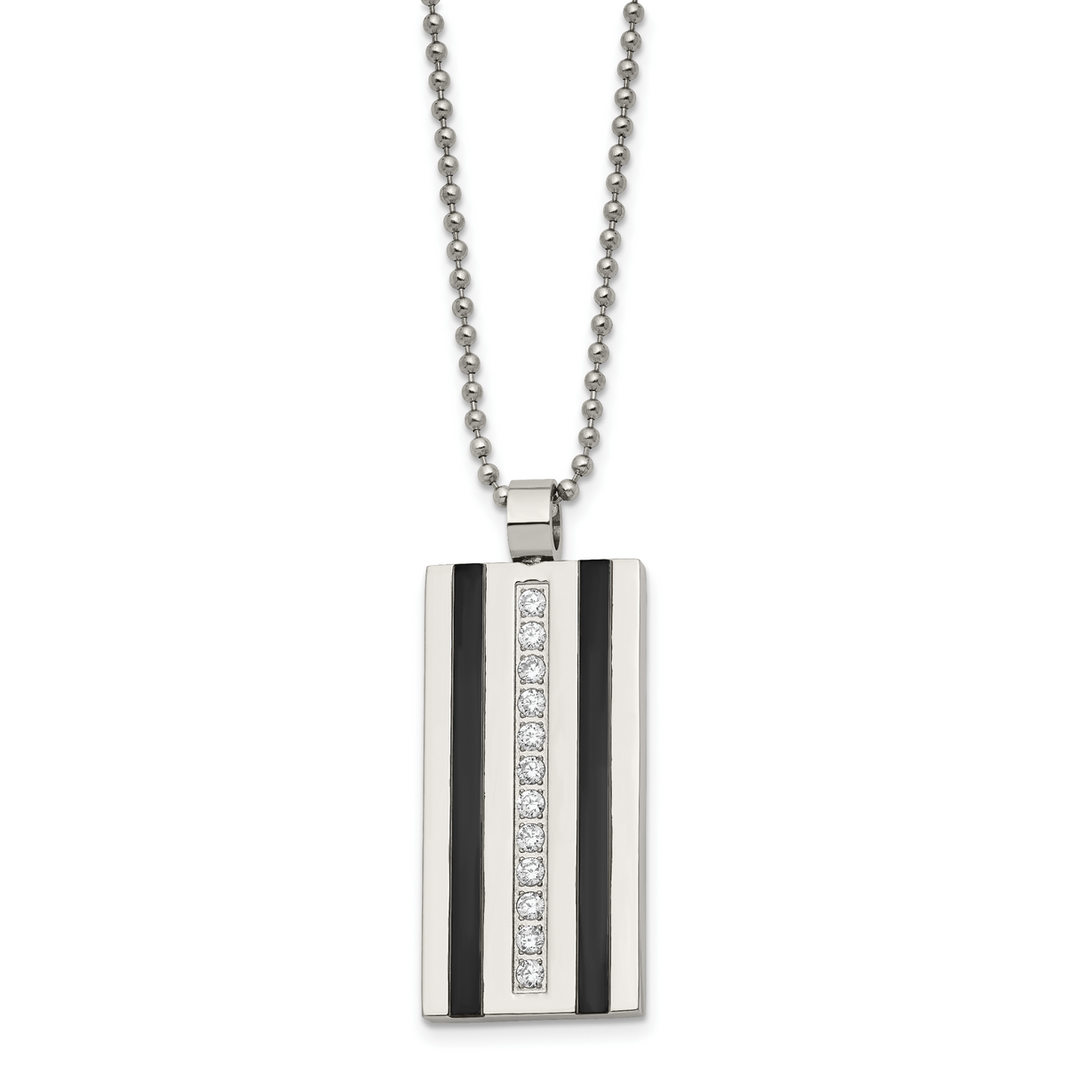Black IP stainless steel cubic zirconia pendant necklace for men, full view