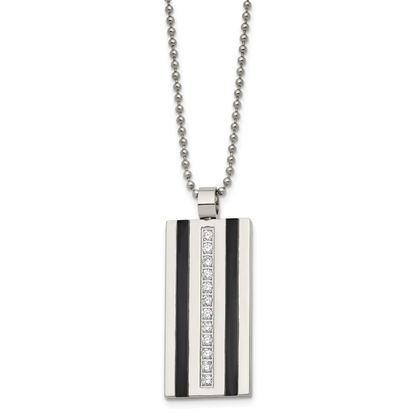 Black IP stainless steel cubic zirconia pendant necklace for men, full view