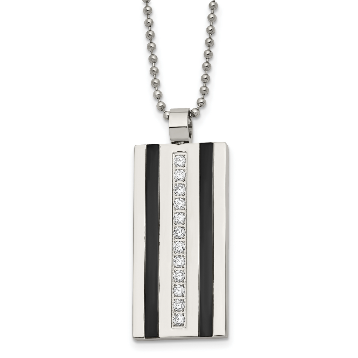 Black IP stainless steel cubic zirconia pendant necklace for men, pendant detail