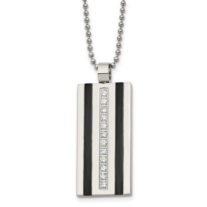 Black IP stainless steel cubic zirconia pendant necklace for men, pendant detail