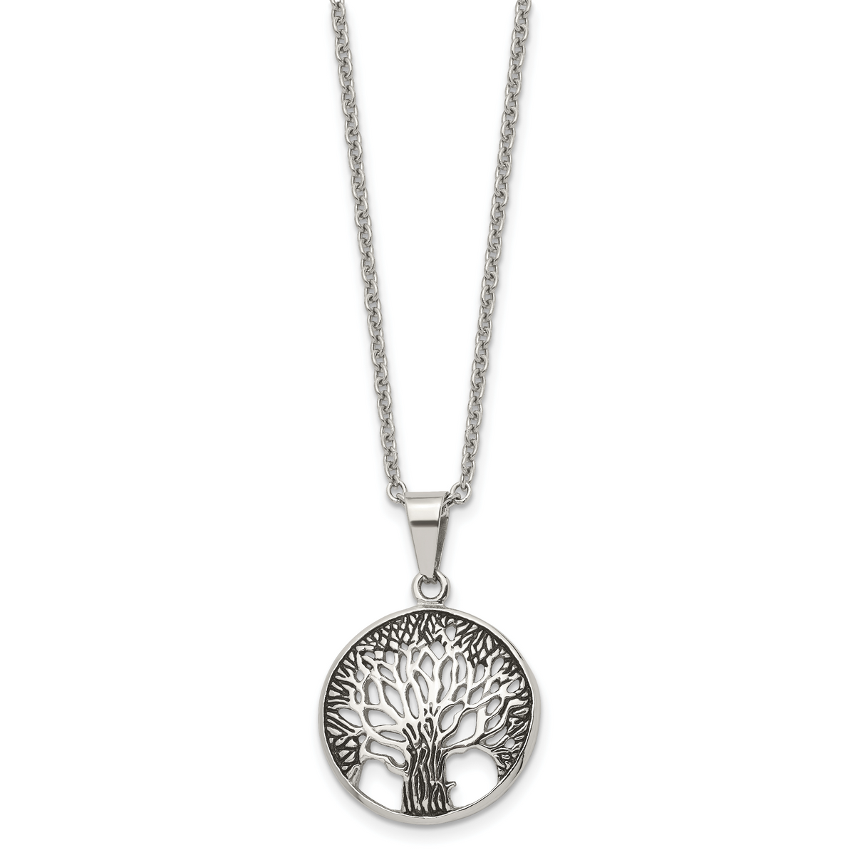 Stainless steel Tree of Life pendant necklace for men, full view
