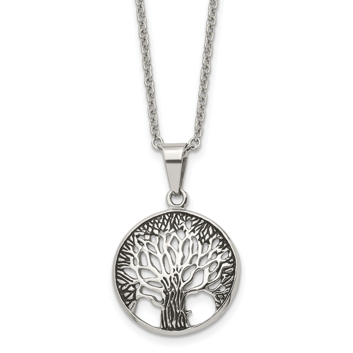 Stainless steel Tree of Life pendant necklace for men, pendant detail