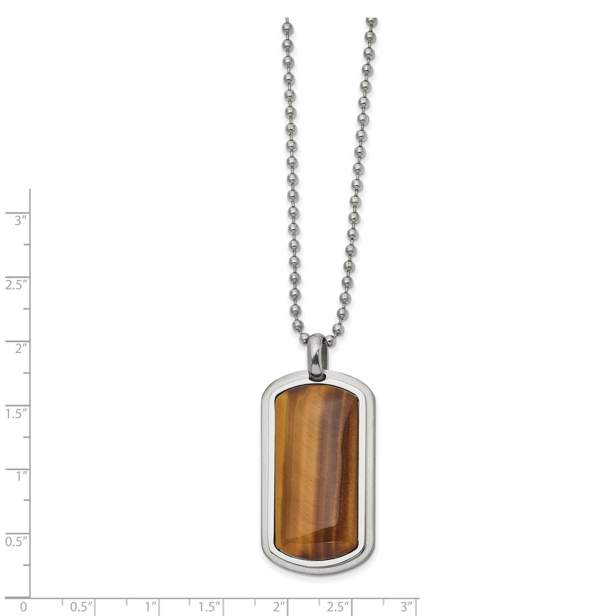 Stainless steel tiger's eye dog tag necklace for men, full view