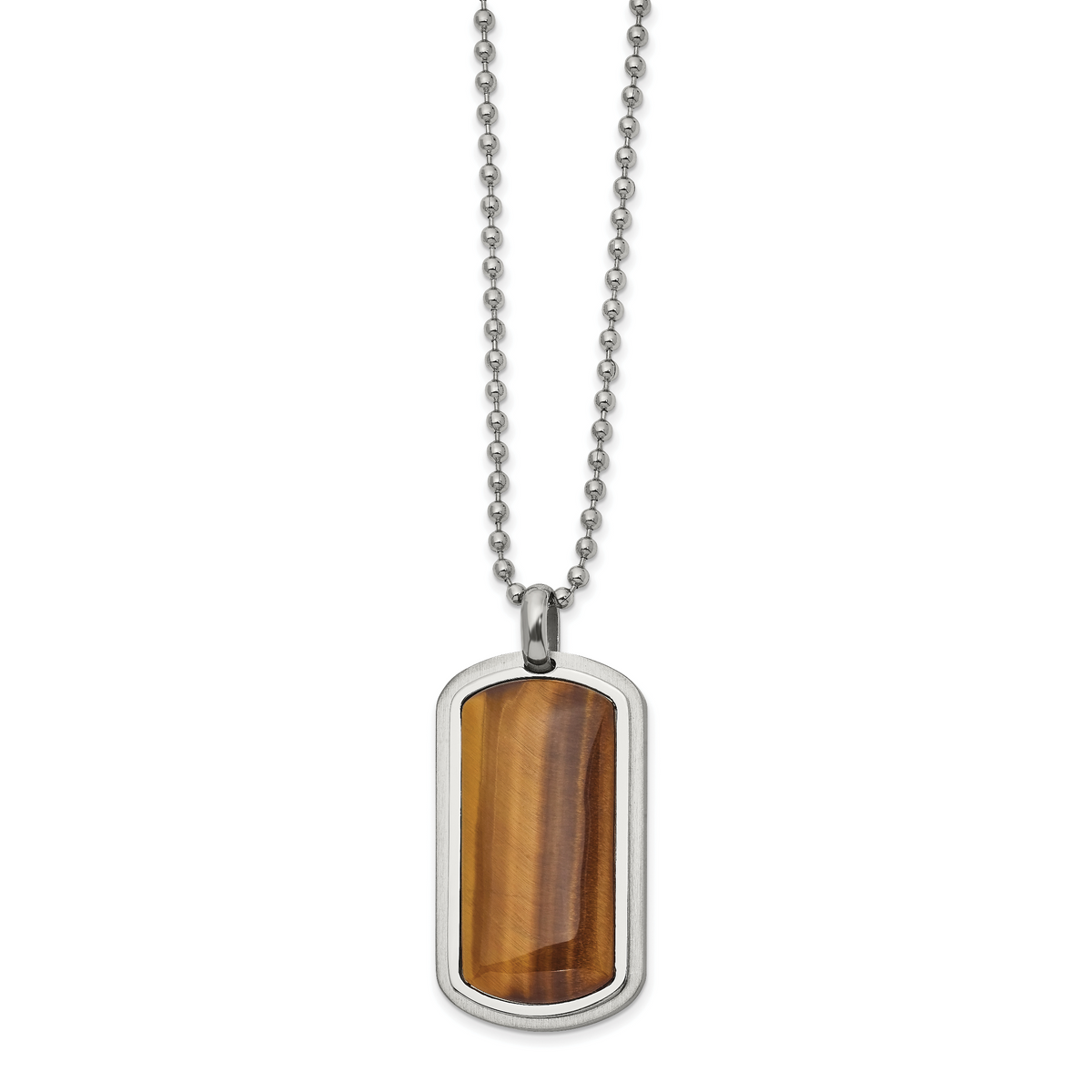 Stainless steel tiger's eye dog tag necklace for men, pendant detail