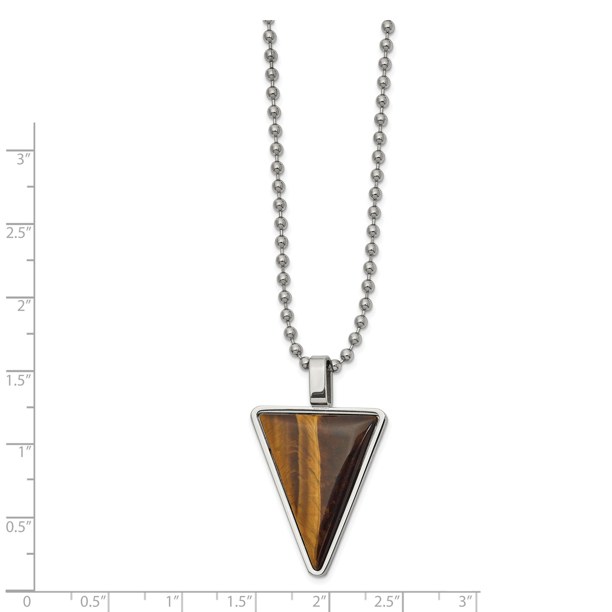 Stainless steel tiger's eye triangle pendant necklace for men, full view