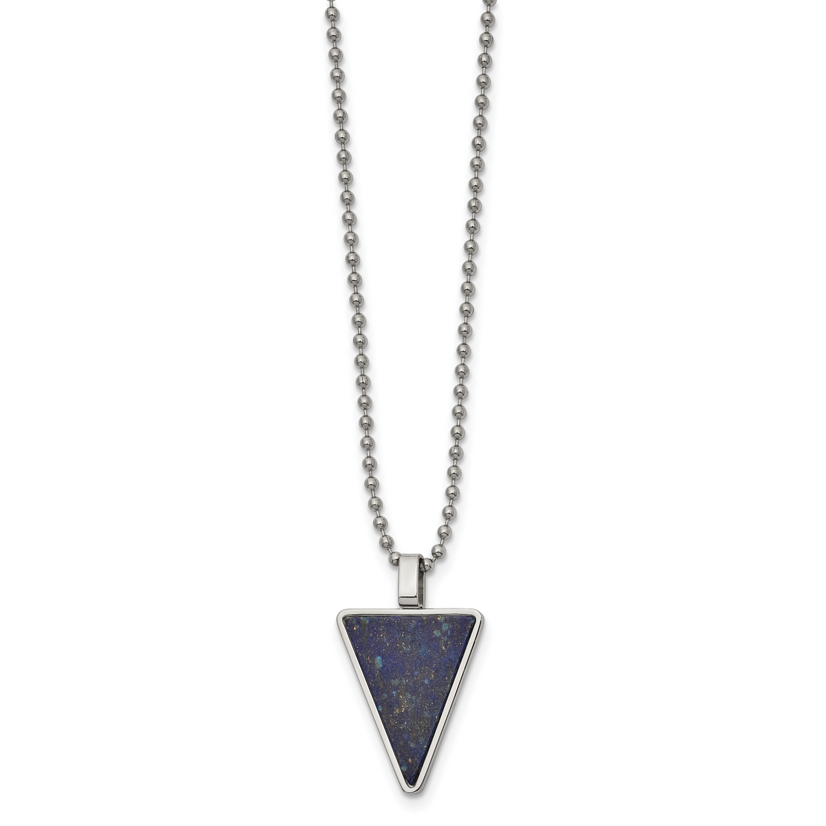 Stainless steel lapis triangle pendant necklace for men, full view