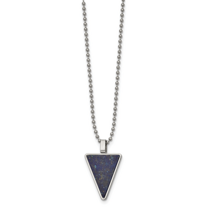 Stainless steel lapis triangle pendant necklace for men, full view