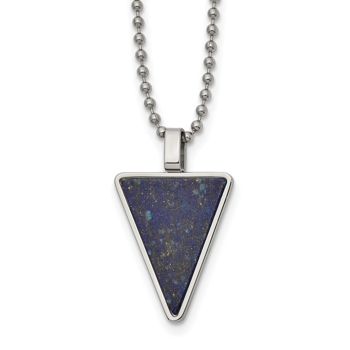 Stainless steel lapis triangle pendant necklace for men, pendant detail