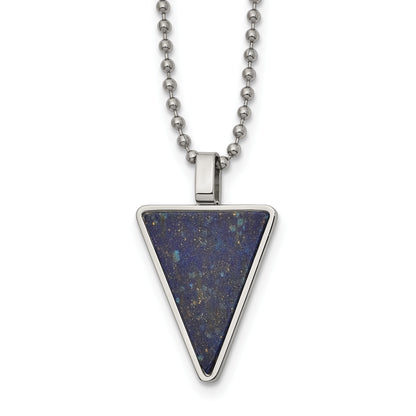Stainless steel lapis triangle pendant necklace for men, pendant detail