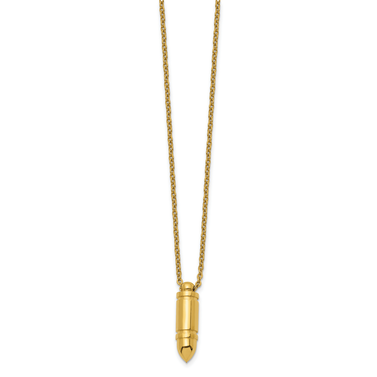 Gold-tone stainless steel bullet pendant necklace for men, full view