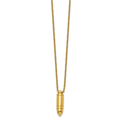 Gold-tone stainless steel bullet pendant necklace for men, full view