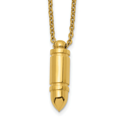 Gold-tone stainless steel bullet pendant necklace for men, pendant detail