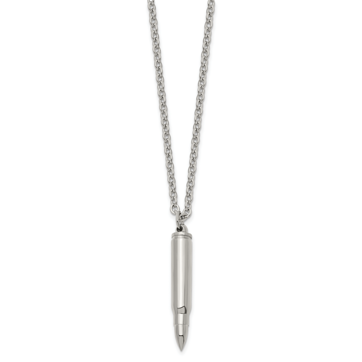 Stainless steel bullet capsule pendant necklace for men, full view