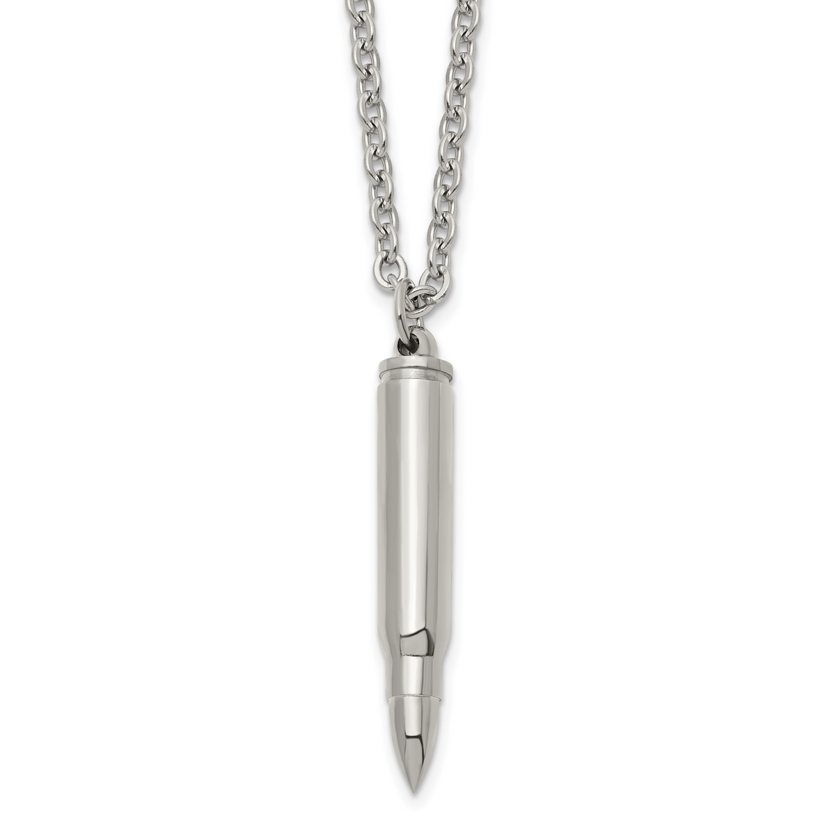 Stainless steel bullet capsule pendant necklace for men, pendant detail