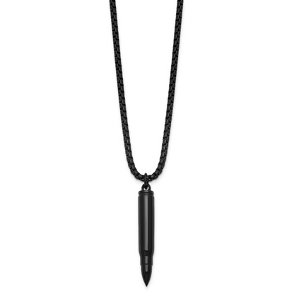 Black IP stainless steel bullet vial necklace for men, full view