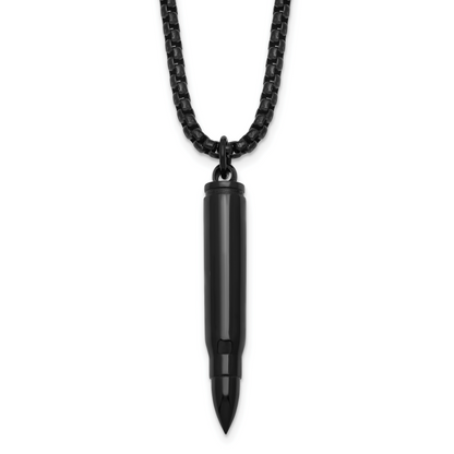 Black IP stainless steel bullet vial necklace for men, pendant detail