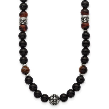 Stainless steel beaded stone necklace for men, alternate stone option