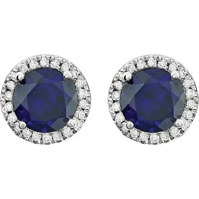 Lab-Grown Sapphire Halo Stud Earrings – September Birthstone