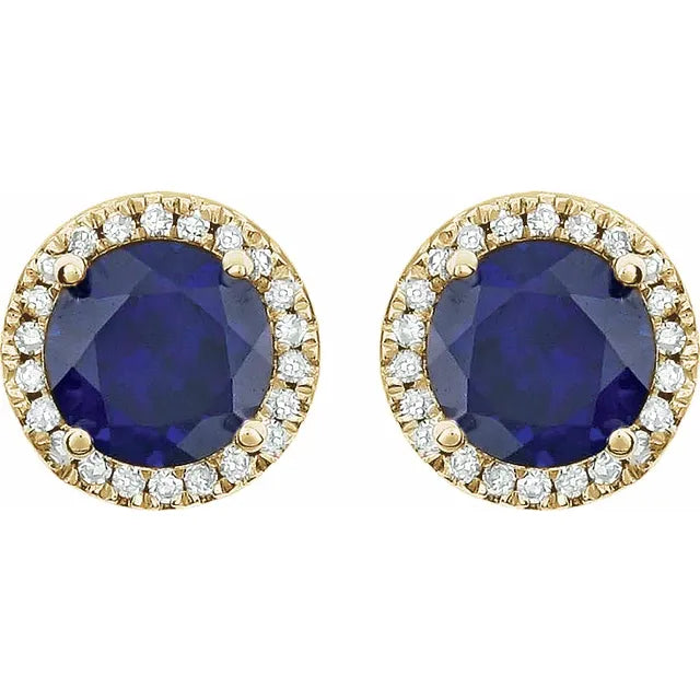 Lab-Grown Sapphire Halo Stud Earrings – September Birthstone