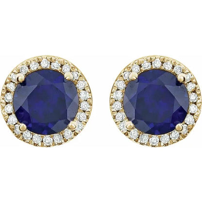 Lab-Grown Sapphire Halo Stud Earrings – September Birthstone