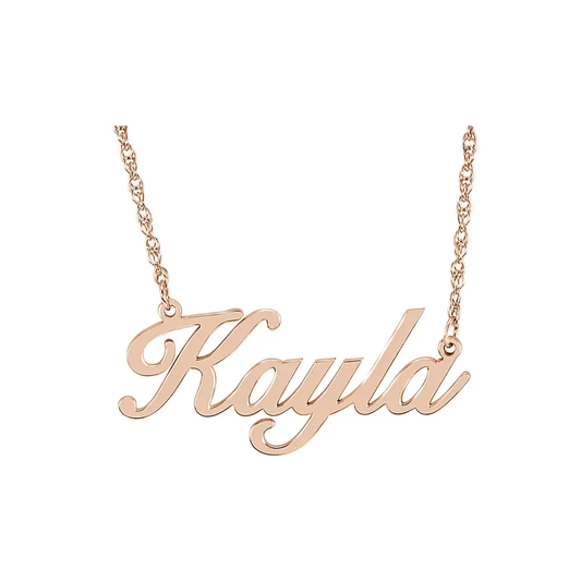 Personalized script name necklace in rose gold-plated sterling silver