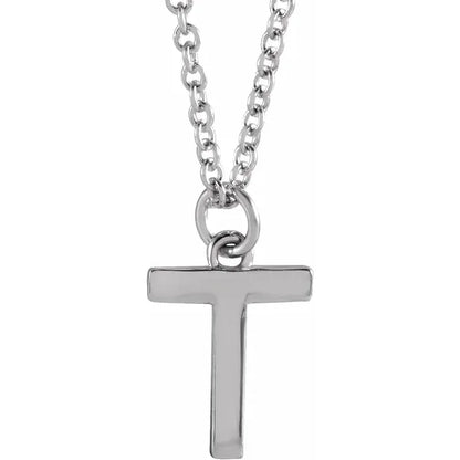 Uppercase letter T pendant in sterling silver