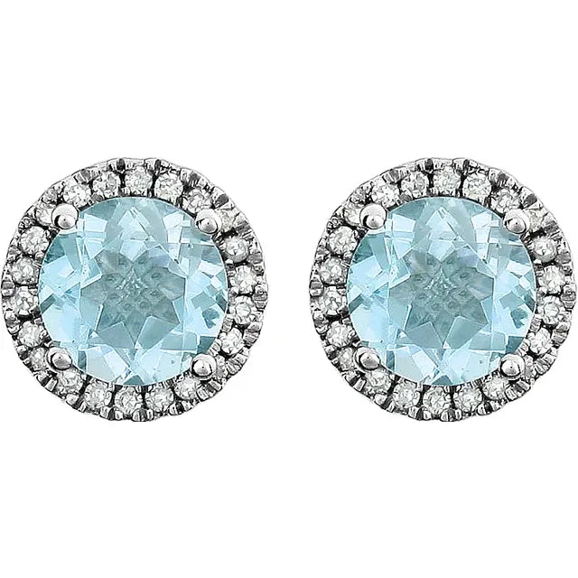 December Birthstone Halo Stud Earrings - Sky Blue Topaz and Lab-Grown Diamond