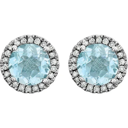 December Birthstone Halo Stud Earrings - Sky Blue Topaz and Lab-Grown Diamond