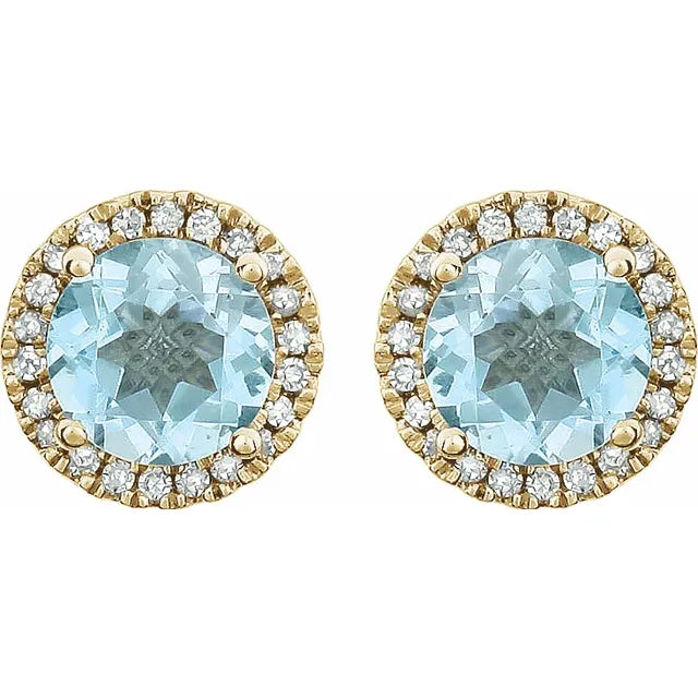 December Birthstone Halo Stud Earrings - Sky Blue Topaz and Lab-Grown Diamond