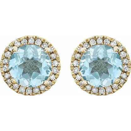 December Birthstone Halo Stud Earrings - Sky Blue Topaz and Lab-Grown Diamond