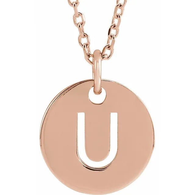 Initial disc necklace letter U in rose-gold finish