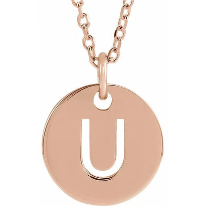 Initial disc necklace letter U in rose-gold finish