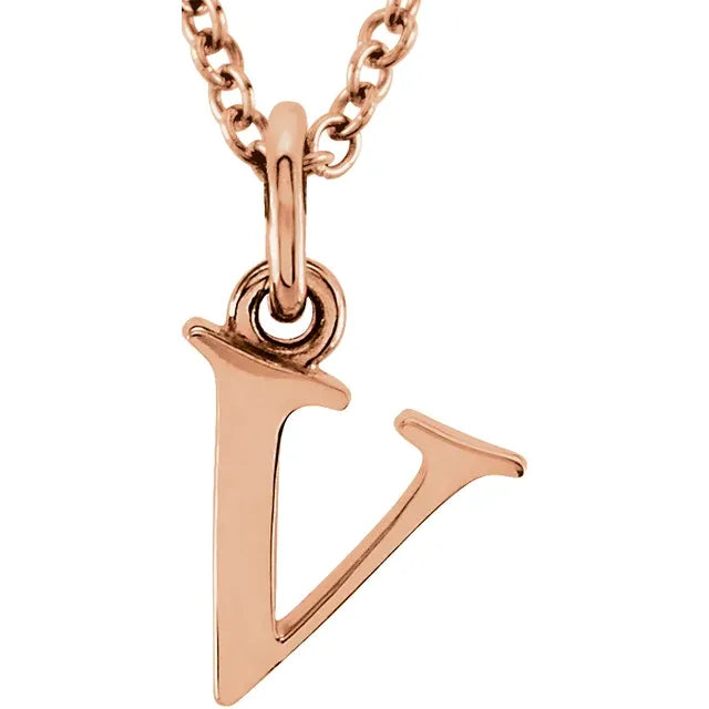Lowercase letter v pendant in 18K rose gold-plated sterling silver