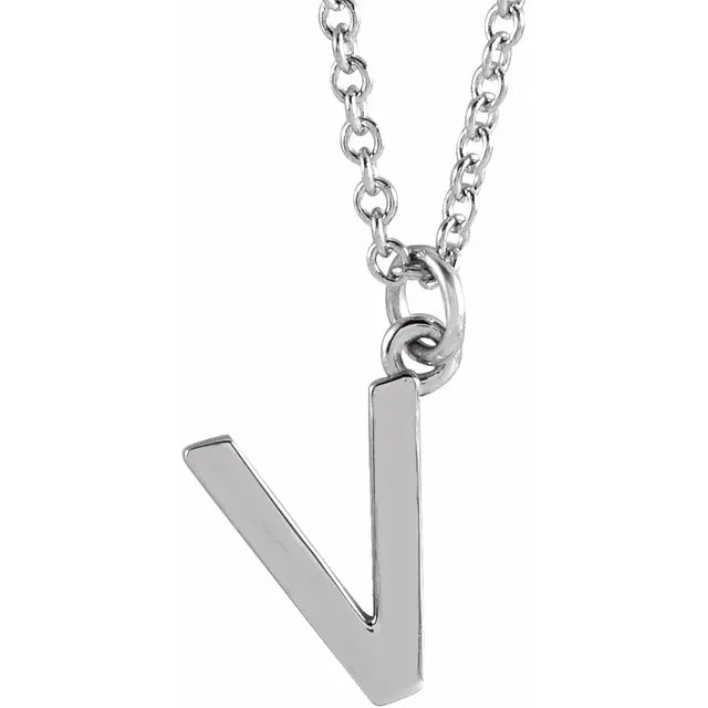 Uppercase letter V pendant in sterling silver