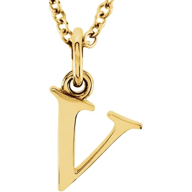 Lowercase letter v pendant in 18K yellow gold-plated sterling silver