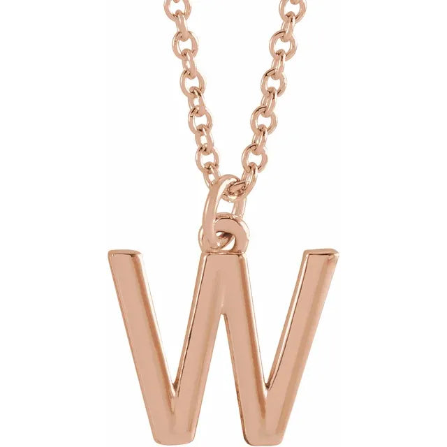 Uppercase letter W pendant in 18K rose gold-plated sterling silver